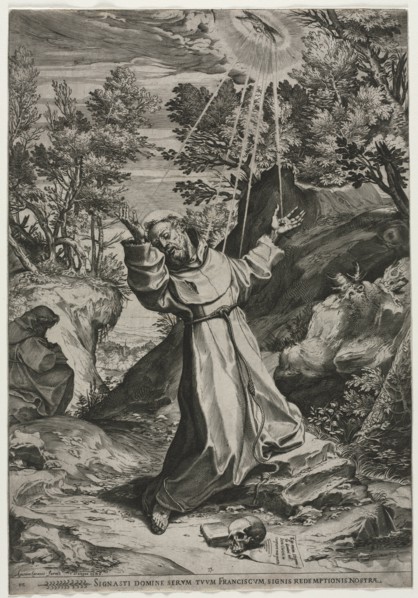 St. Francis Receiving the Stigmata, 1586. Creator: Agostino Carracci (Italian, 1557-1602).