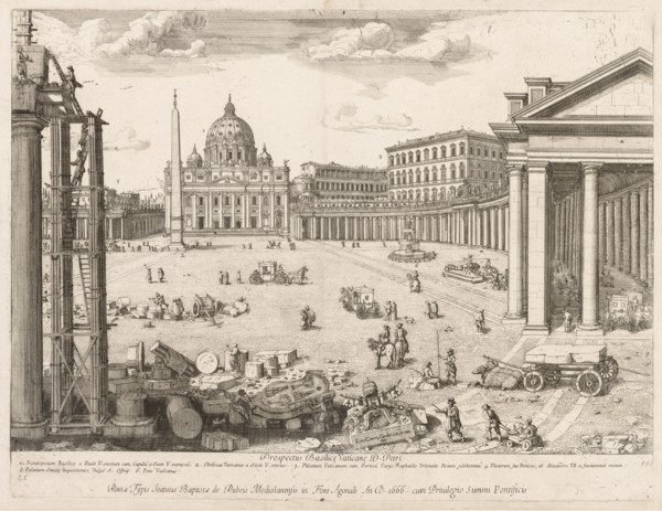 St. Peter's Basilica from "Prospectus Locurum Urbis Romae Insign[ium]", 1666. Creator: Lievin Cruyl (Flemish, c. 1640-c. 1720).