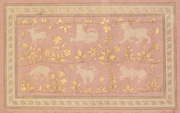 Stenciled Scenes of Lion and Gazelle, c. 1710. Creator: Unknown.