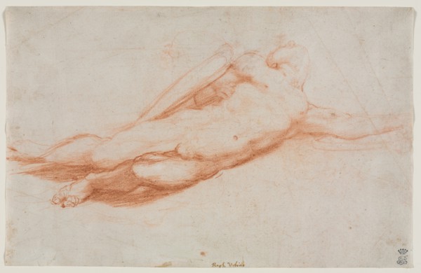 Study of a Fallen Soldier (possibly the Conversion of Saul) (recto)..., c. 1525. Creator: Correggio (Italian, 1489?-1534), attributed to.