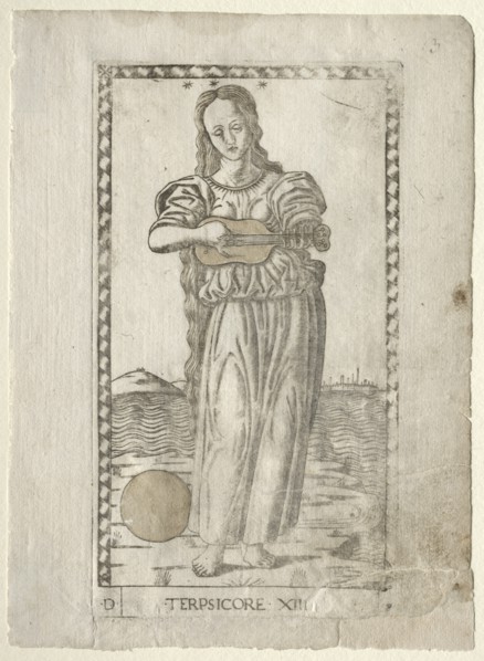 Terpsichore (dancing and song) (from the Tarocchi series D...), before 1467. Creator: Master of the E-Series Tarocchi (Italian, 15th century).