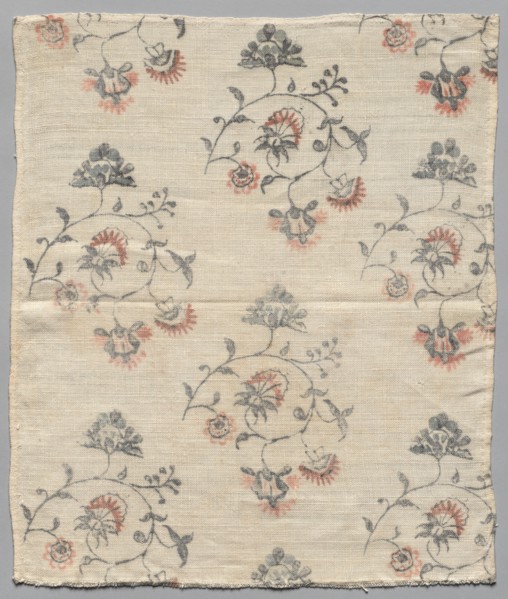 Textile Fragment of Painted Linen, c. 1800. Creator: Unknown.