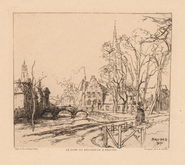The Béguinage Bridge in Bruges (La Pont du Beguinage à Bruges), 1901. Creator: Auguste Louis Lepère (French, 1849-1918).
