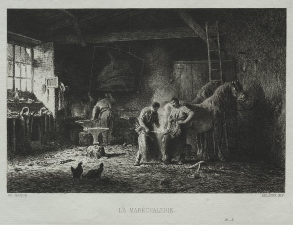 The Blacksmith Shop. Creator: Charles-Émile Jacque (French, 1813-1894).