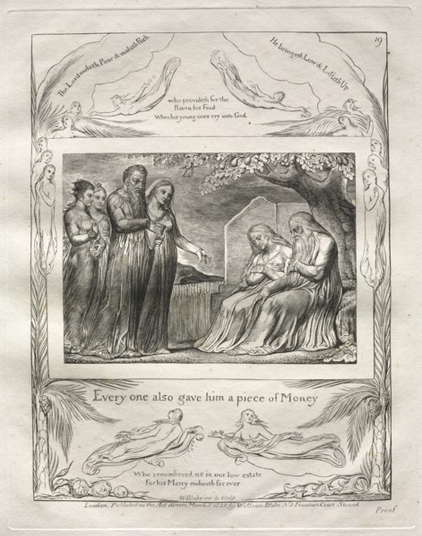 The Book of Job: Pl. 19, Every one also gave him a piece of Money, 1825. Creator: William Blake (British, 1757-1827).