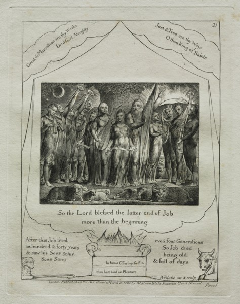 The Book of Job: Pl. 21, So the Lord blessed the latter end of Job / more than the?, 1825. Creator: William Blake (British, 1757-1827).