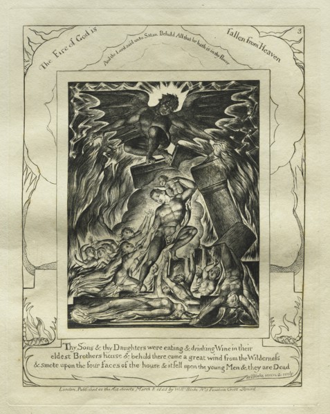 The Book of Job: Pl. 3, Thy Sons and thy Daughters were eating and drinking Wine..., 1825. Creator: William Blake (British, 1757-1827).
