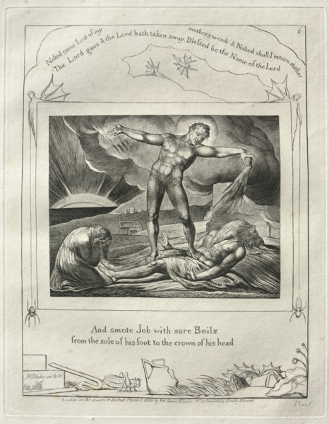 The Book of Job: Pl. 6, And smote Job with sore Boils / from the sole of his foot..., 1825. Creator: William Blake (British, 1757-1827).