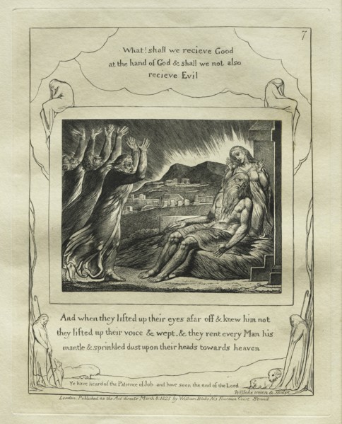 The Book of Job: Pl. 7, And when they lifted up their eyes afar off and knew him not..., 1825. Creator: William Blake (British, 1757-1827).