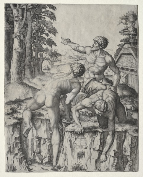 The Climbers (Three Figures from Michelangelo's Battle of Cascina), 1510. Creator: Marcantonio Raimondi (Italian, 1470/82-1527/34).
