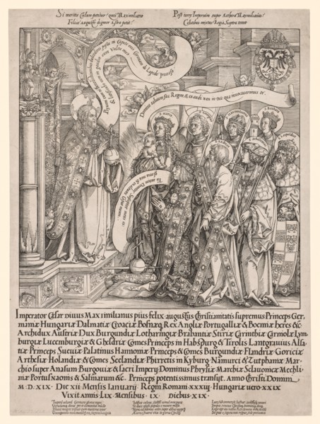 The Emperor Maximilian Presented by His Patron Saints to the Almighty, 1519. Creator: Hans Springinklee (German, 1540).