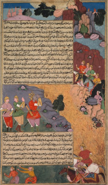 The First Adventure of the White Horse, Page from the Khan Khanan's Razm Nama..., c. 1610-17. Creator: Unknown.