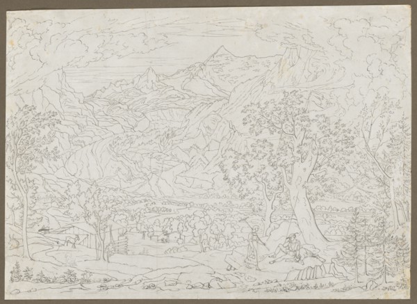 The Grindelwald Glacier with Hunter and Peasant Girl in Foreground, ca. 1823. Creator: Joseph Anton Koch (Austrian, 1768-1839).