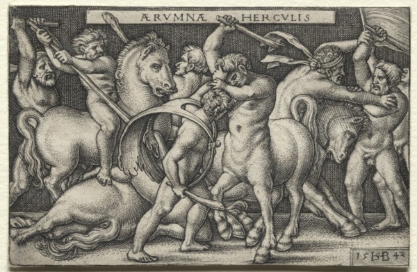 The Labors of Hercules: Hercules Defeating the Centaurs, 1542. Creator: Hans Sebald Beham (German, 1500-1550).