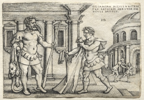 The Labors of Hercules: Hercules Receiving the Garment Steeped in Nessus Blood, 1542. Creator: Hans Sebald Beham (German, 1500-1550).