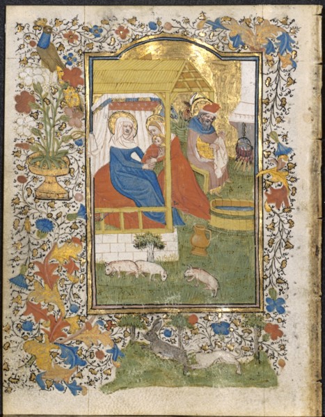 The Nativity: Leaf from a Book of Hours (3 of 6 Excised Leaves), c. 1420-1430. Creator: Henri d'Orquevaulx (French); Workshop, or.