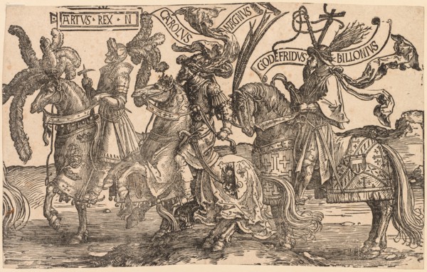 The Nine Heroes: Arthur, Charles the Great (Charlemagne), Godfrey of Bouillon, 1515-1517. Creator: Lucas van Leyden (Dutch, 1494-1533).
