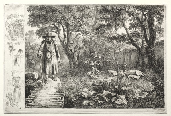 The old man before the log bridge (Der Alte vor den Knuppelsteg), 1819. Creator: Johann Christoph Erhard (German, 1795-1822).