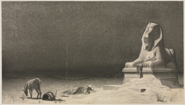 The Rest on the Flight into Egypt (recto); Sketch of a Sphinx [?] (verso), c. 1879-80. Creator: Luc-Olivier Merson (French, 1846-1920).