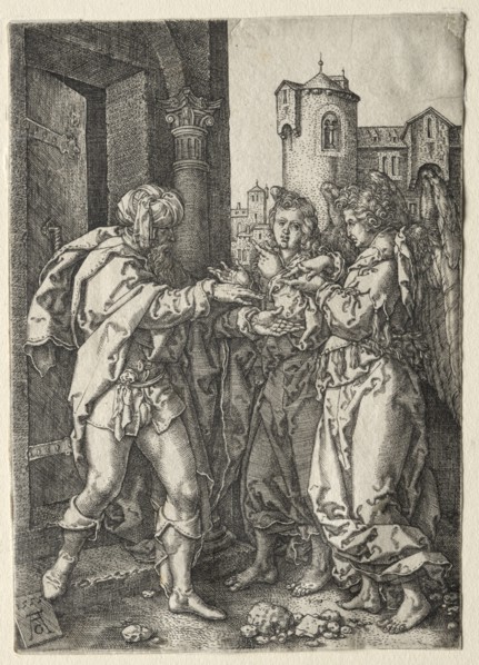 The Story of Lot: Lot Welcomes the Angels, 1555. Creator: Heinrich Aldegrever (German, 1502-1555/61).