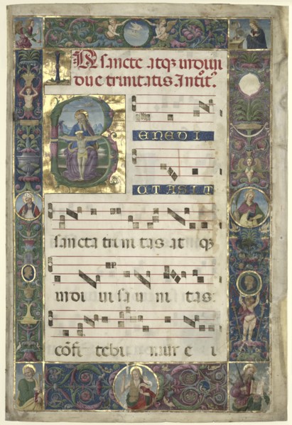 The Trinity: Leaf from a Gradual with Initial B, c. 1496-1502. Creator: Perugino (Italian, c1450/55-1523), circle of.