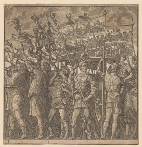The Triumph of Julius Caesar: Soldiers Carrying the Pictures of War, 1593-99. Creator: Andrea Andreani (Italian, about 1558-1610).