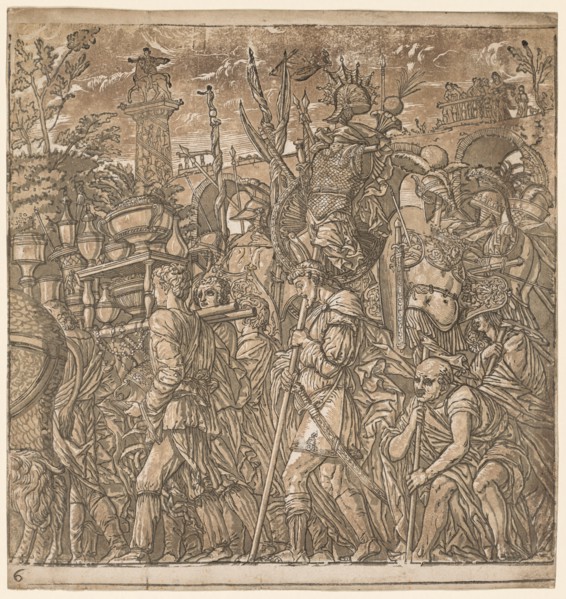 The Triumph of Julius Caesar: Soldiers Carrying Vases and Trophies of War, 1593-99. Creator: Andrea Andreani (Italian, about 1558-1610).