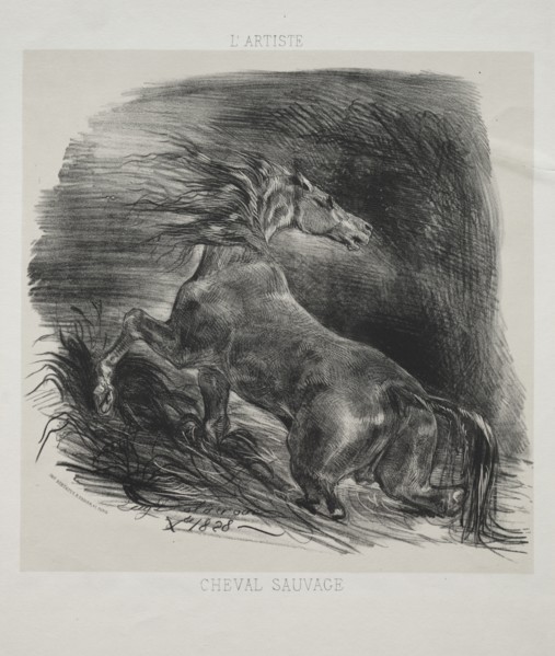 The Wild Horse, or Frightened Horse Leaving the Water, 1828. Creator: Eugène Delacroix (French, 1798-1863); L'Artiste.