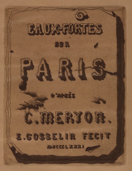 Titre des Eaux-fortes sur Paris: Cover, 1871. Creator: Edmond Gosselin (French).