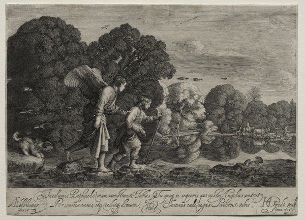 Tobias and the Angel (small plate). Creator: Hendrik Goudt (Dutch, 1585-1630).
