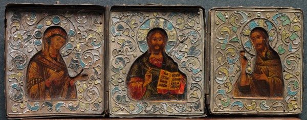 Triptych with Christ, the Virgin, and St. John the Evangelist, 1800s. Creator: Unknown.