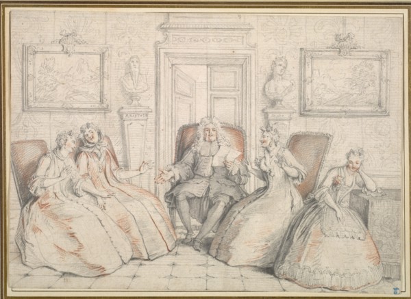Trissotin Reading to Philaminte, Bélise, and Armande..., probably c. 1725-1726. Creator: Charles Coypel (French, 1694-1752).