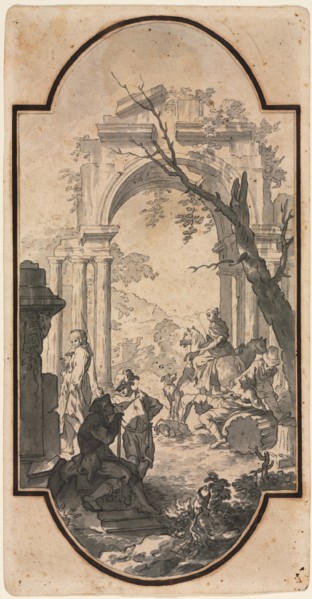 Triumphal Arch and Figures, first half 1700s. Creator: Andrea Locatelli (Italian, 1695-1741).