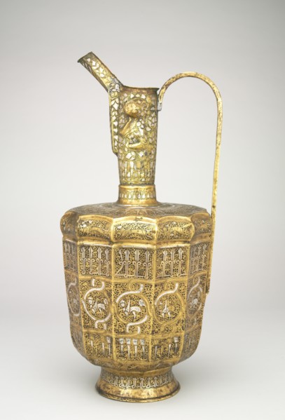 Twelve-sided Ewer with Sphinxes and Humanheaded Inscriptions, 1300-1350. Creator: Unknown.
