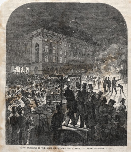 Union Meeting in the Open Air Outside the Academy of Music, 1859. Creator: Winslow Homer (American, 1836-1910).