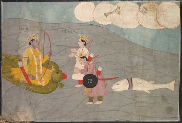 Vanasura's Sons Submit to Krishna: Scene from the Aniruddha Usha Section of Krishna Lila, c. 1840. Creator: Unknown.