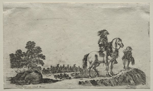 Various Figures and Landscapes: A Lost Horseman Enquiring the Way, 1649. Creator: Stefano Della Bella (Italian, 1610-1664).
