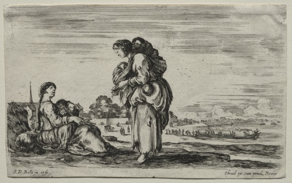 Various Figures and Landscapes: Two Mothers Chatting Together, 1649. Creator: Stefano Della Bella (Italian, 1610-1664).