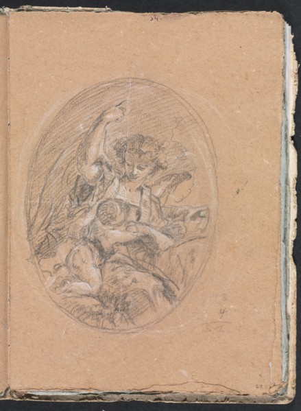 Verona Sketchbook: Figure with child in roundel (page 67), 1760. Creator: Francesco Lorenzi (Italian, 1723-1787).