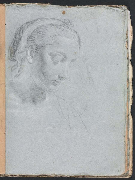 Verona Sketchbook: Head and shoulders of a woman (page 61), 1760. Creator: Francesco Lorenzi (Italian, 1723-1787).