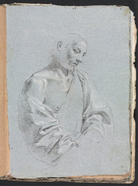 Verona Sketchbook: Male figure with drapery (page 71), 1760. Creator: Francesco Lorenzi (Italian, 1723-1787).