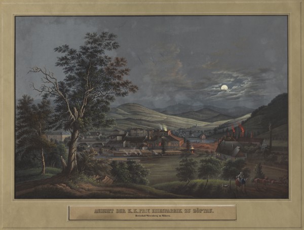 View of the K. K. Private Iron Factory in Zöptau, c. 1850. Creator: Carl Julius Rieden (German, 1802-1858); C. J. Rieden and E.W. Knippel.