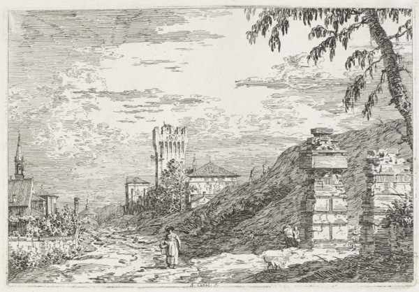 Views: Two Ruined Pillars, 1735-1746. Creator: Antonio Canaletto (Italian, 1697-1768).