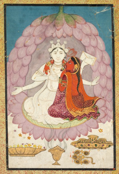 Vishnu and Lakshmi Seated on a Lotus Blossom, early 1800s. Creator: Unknown.