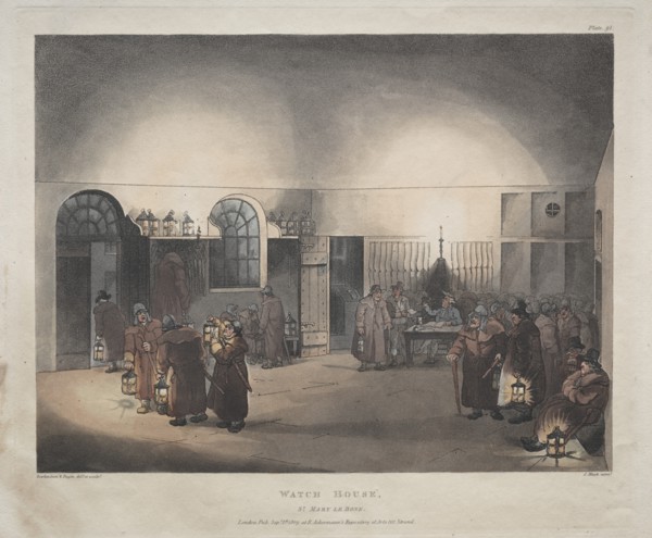 Watch House, St. Mary Le Boue, 1809. Creator: Thomas Rowlandson (British, 1756-1827); Augustus Charles Pugin (British, 1762-1832), and.