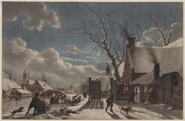 Winter Night in a Dutch Town, 1797. Creator: Jacob Cats (Dutch, 1741-1799).