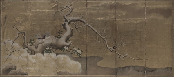 Winter Scene with Plum Trees and Pheasants (Birds Right), early 1600s. Creator: Kano Naonobu (Japanese, 1607-1650).