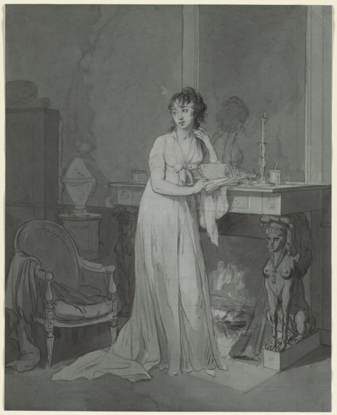Woman in Front of a Fireplace, c. 1803. Creator: Louis Léopold Boilly (French, 1761-1845).