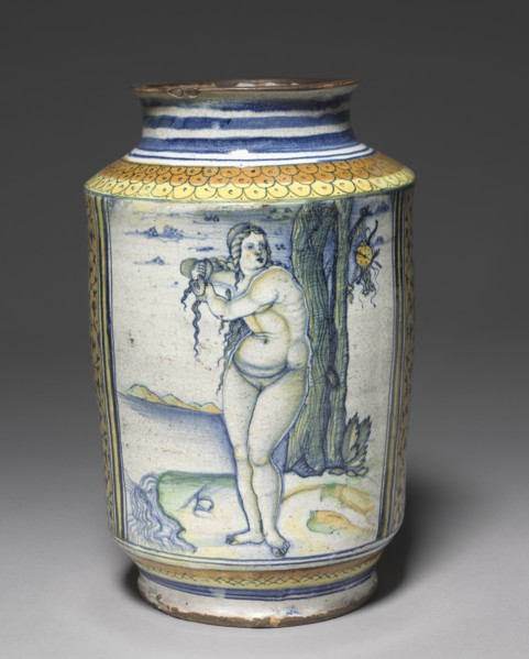 Cylindrical Storage Jar: Venus on the Sea Shore, c. 1507-1510. Creator: Unknown.