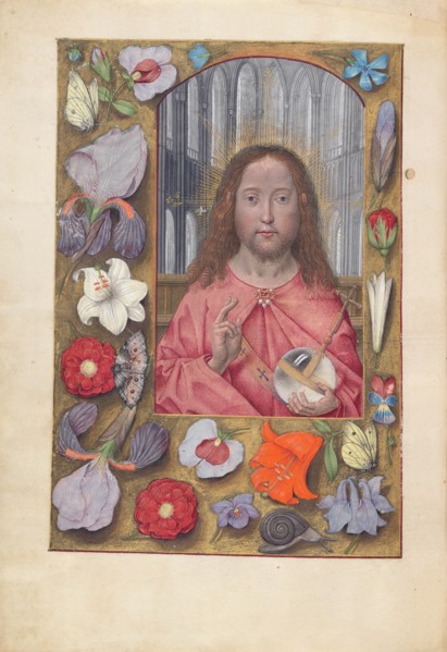Hours of Queen Isabella the Catholic, Queen of Spain: Fol. 14v, Salvator Mundi, c. 1500. Creator: Master of the First Prayerbook of Maximillian (Flemish, c. 1444-1519); Associates, and.